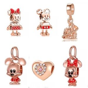 6 Mickey Mouse Minnie Mouse Bead Charm Bundle Set / Not Pandora
